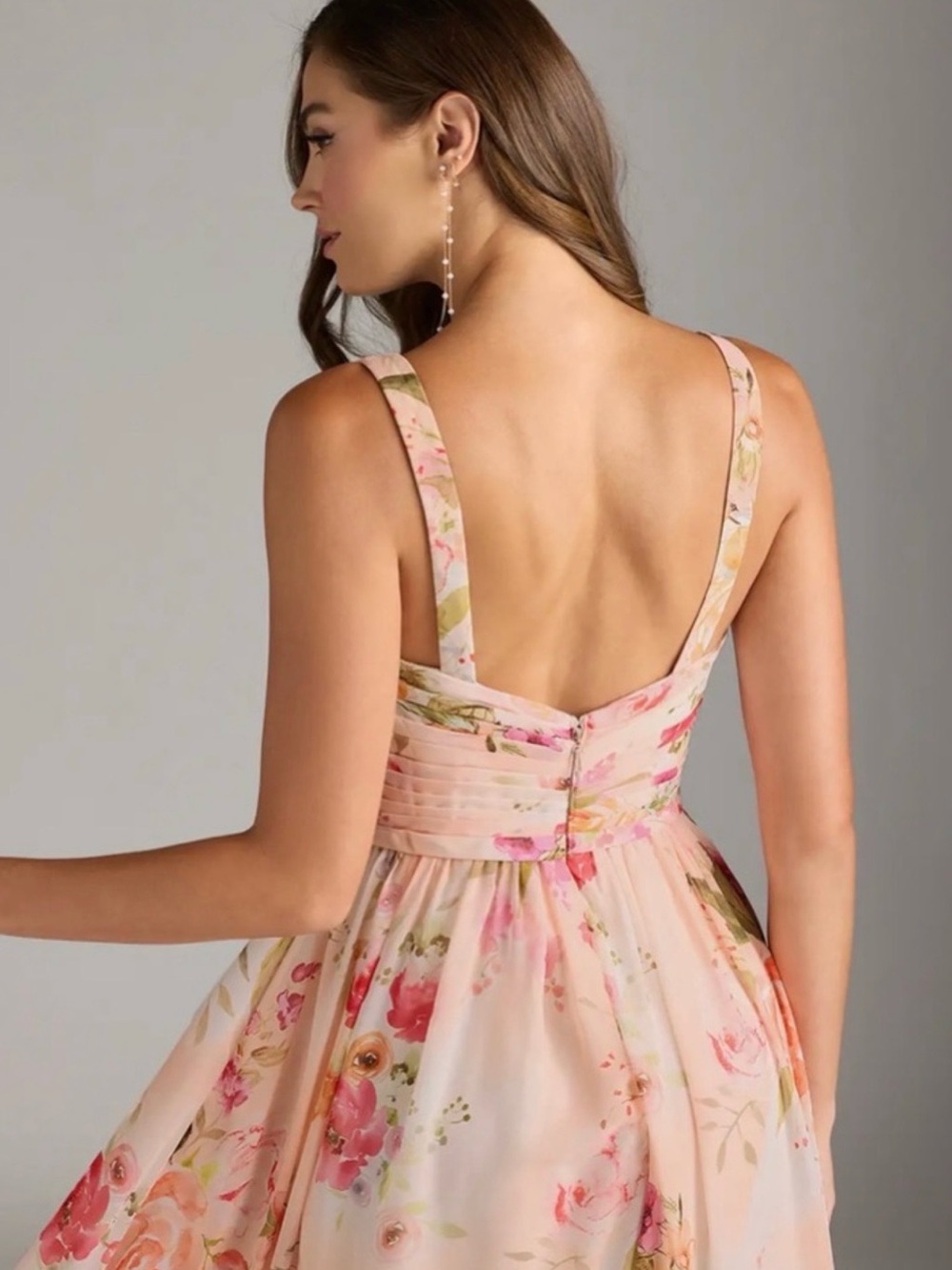Azazie Chanel Pink Abstract Watercolor Floral Maxi Dress with Side Slit - Picture 5 of 12